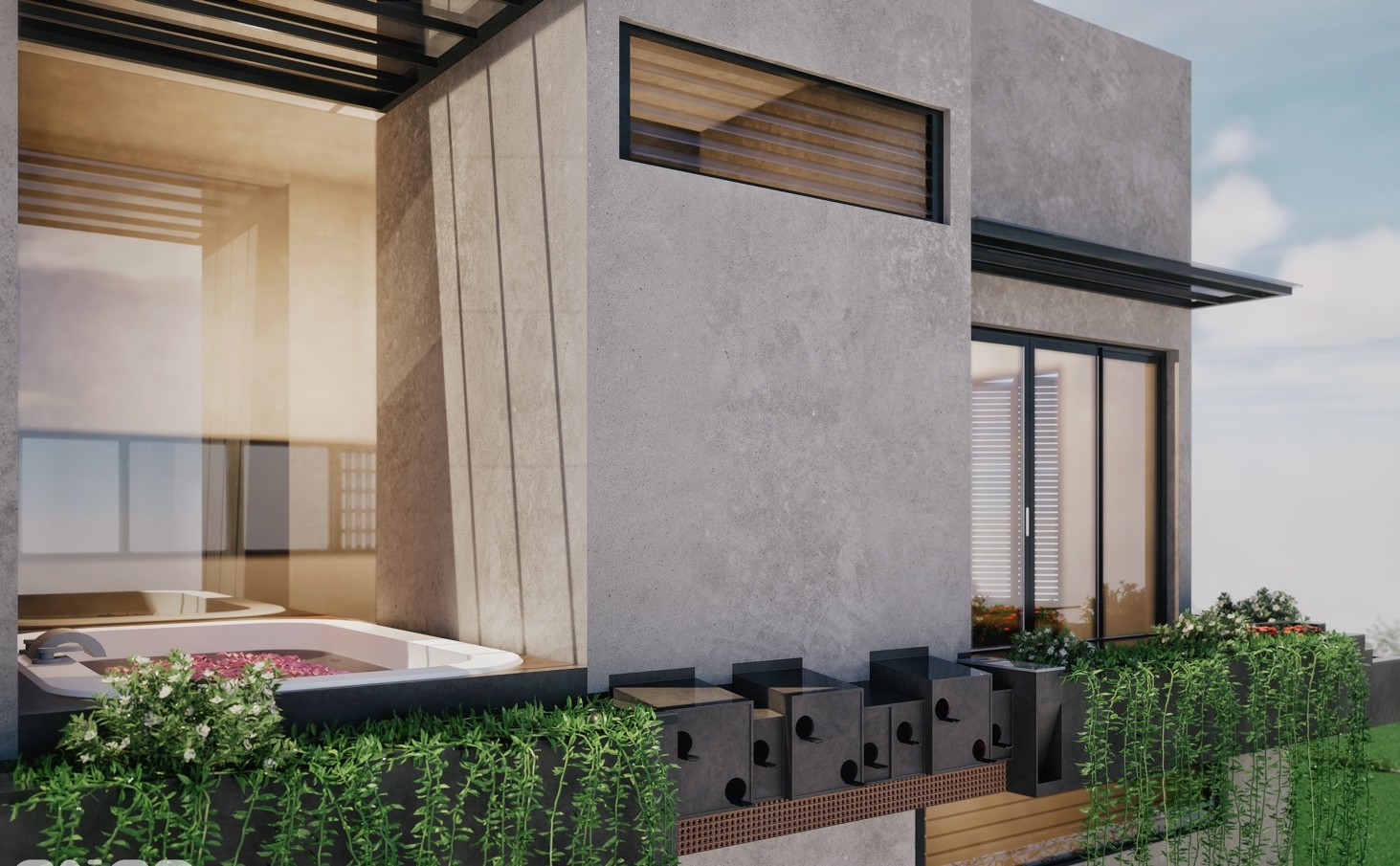 Type 1 upper-level jacuzzi terrace, visualisation